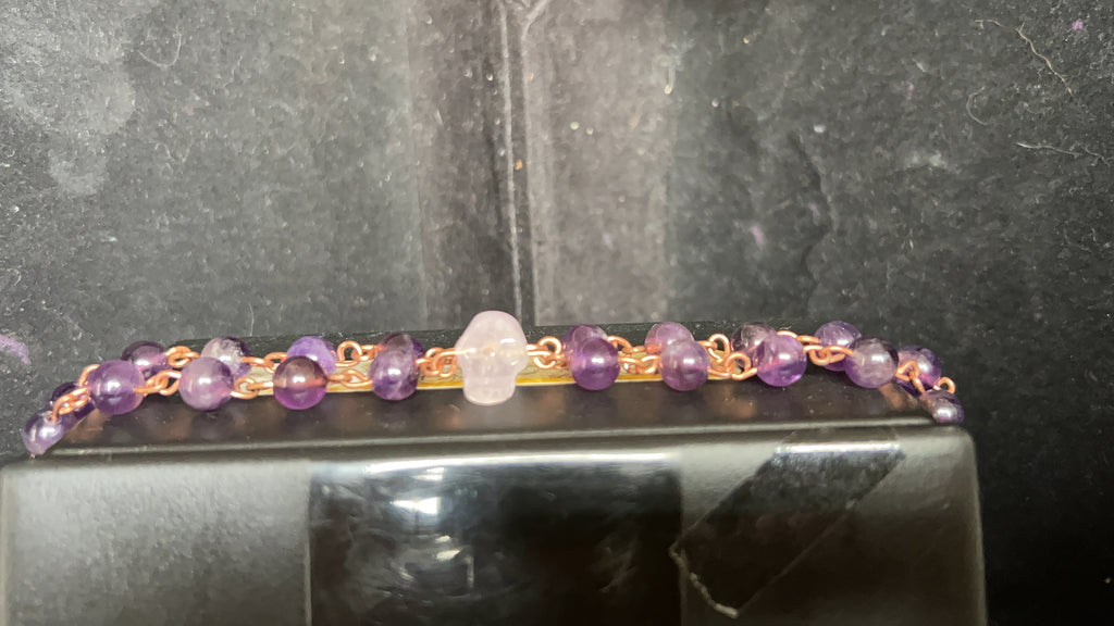 Double-Band Amethyst Skull Copper Bracelet