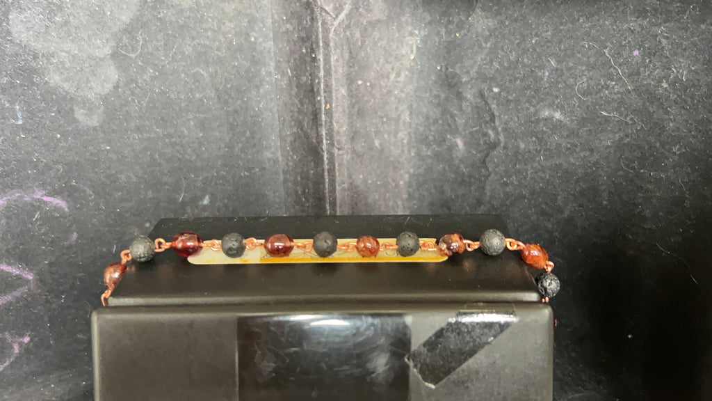 Garnet & Lava Bead Copper Chain Link Bracelet