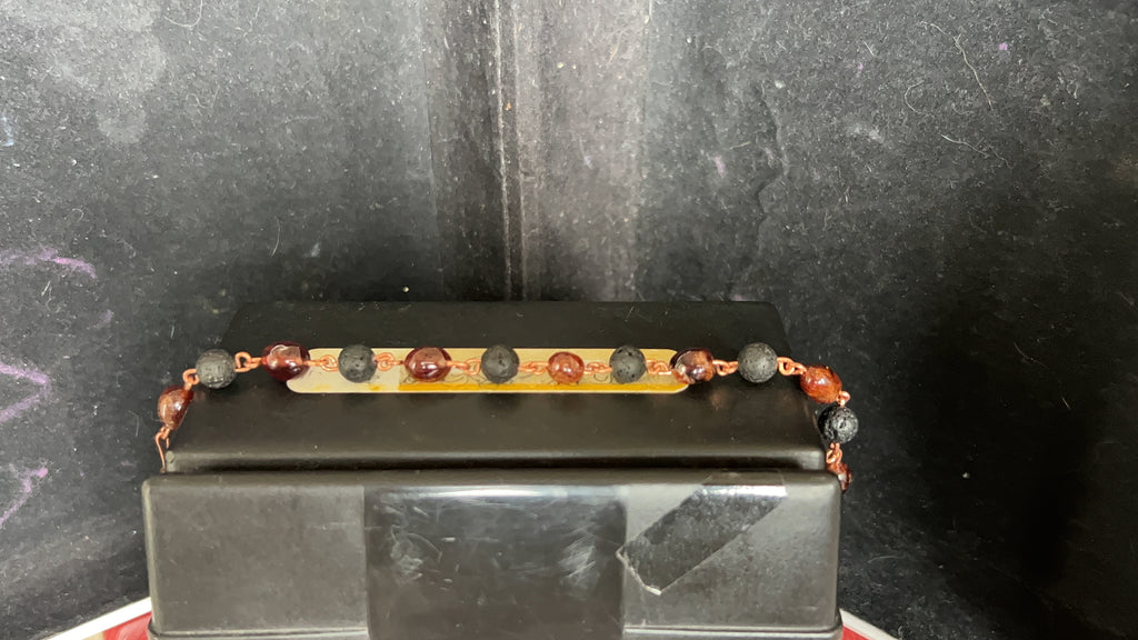 Garnet & Lava Bead Copper Chain Link Bracelet
