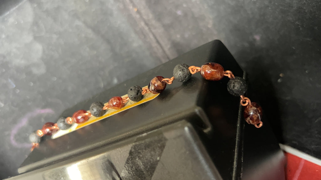 Garnet & Lava Bead Copper Chain Link Bracelet