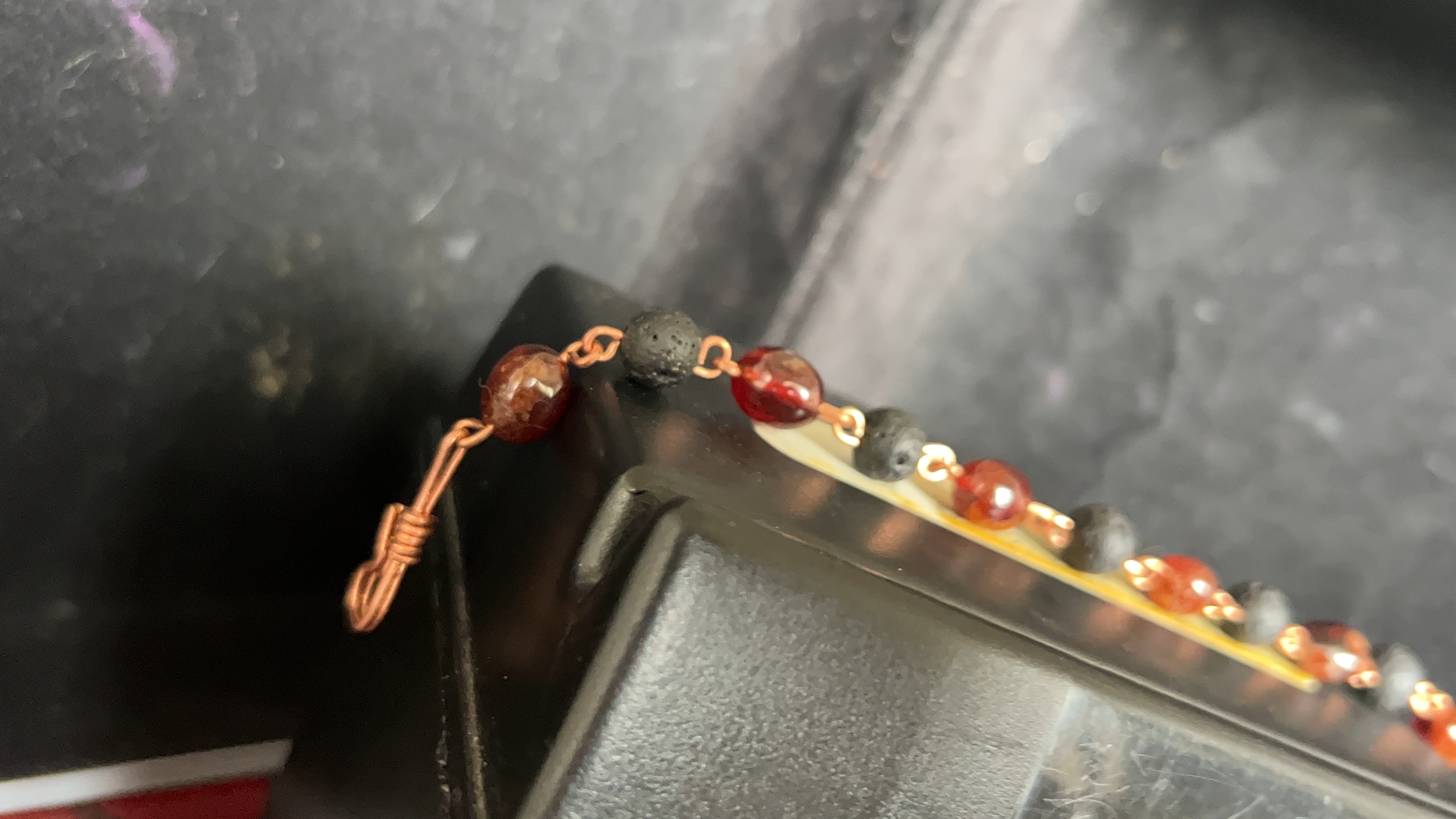 Garnet & Lava Bead Copper Chain Link Bracelet