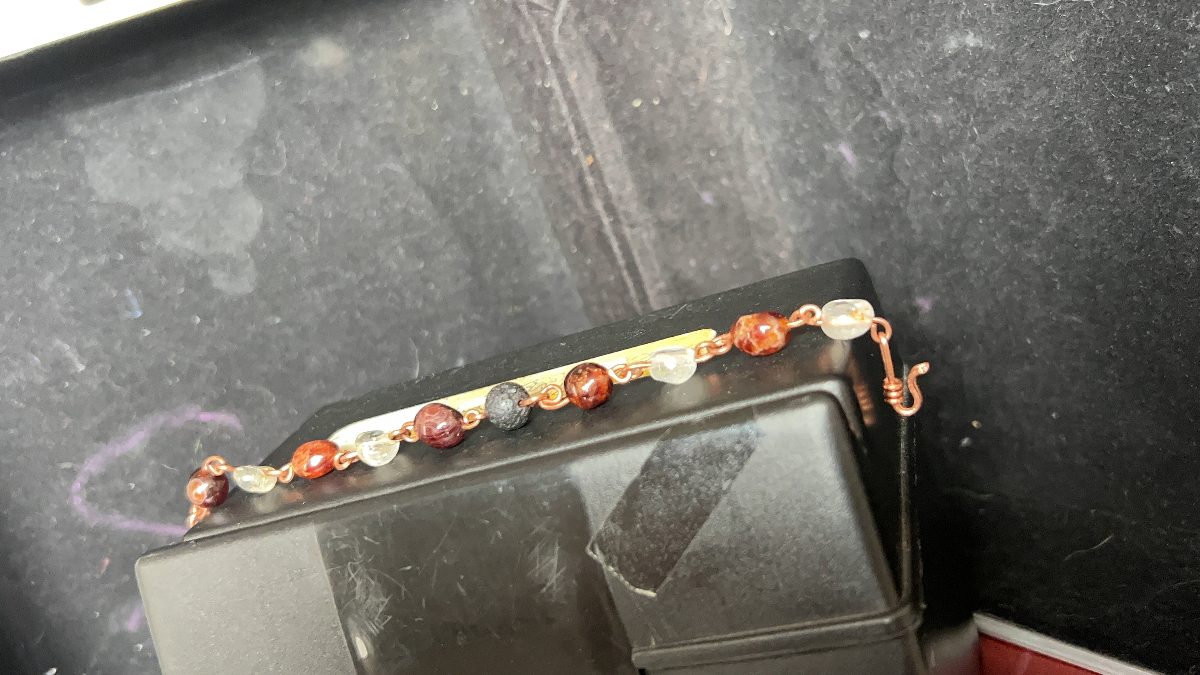 Garnet, Clear Topaz & Lava Bead Copper Chain Bracelet