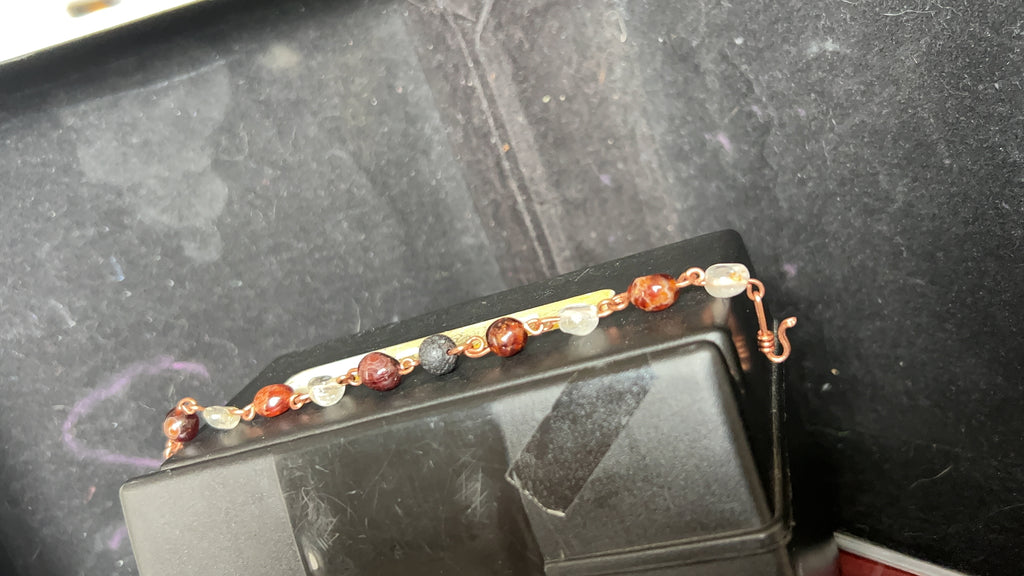 Garnet, Clear Topaz & Lava Bead Copper Chain Bracelet