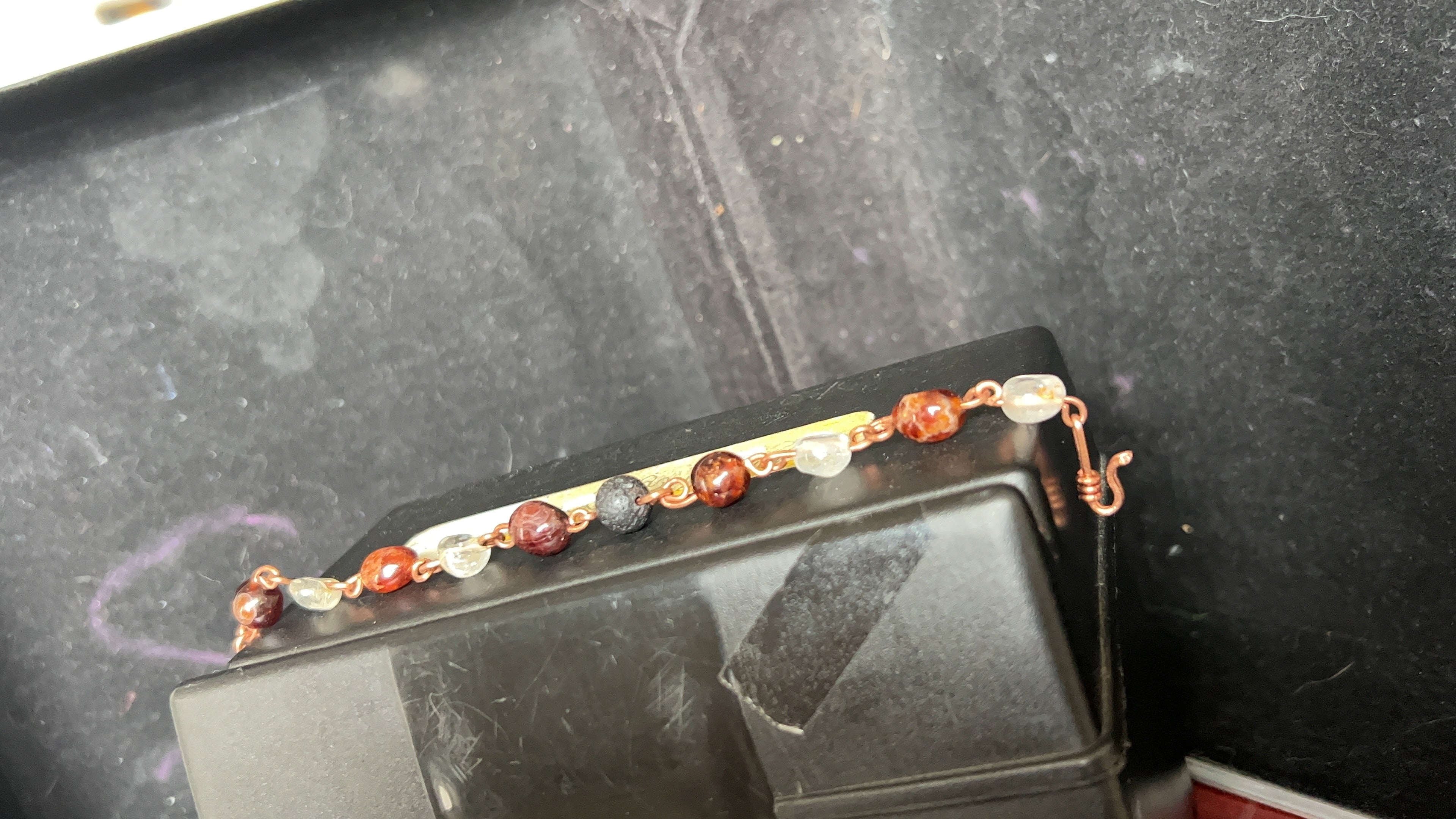 Garnet, Clear Topaz & Lava Bead Copper Chain Bracelet