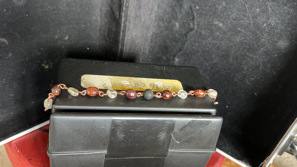 Garnet, Clear Topaz & Lava Bead Copper Chain Bracelet