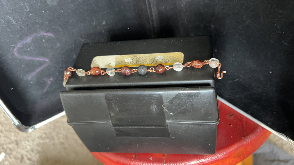 Garnet, Clear Topaz & Lava Bead Copper Chain Bracelet