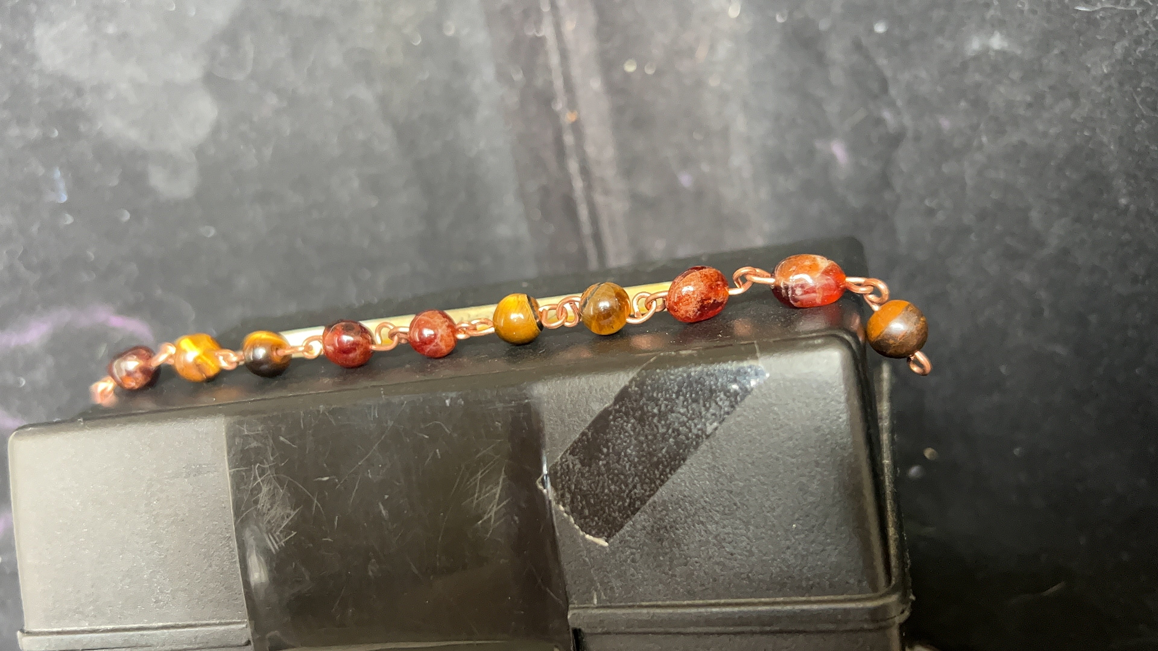 Tiger's Eye & Garnet Copper Chain Link Bracelet