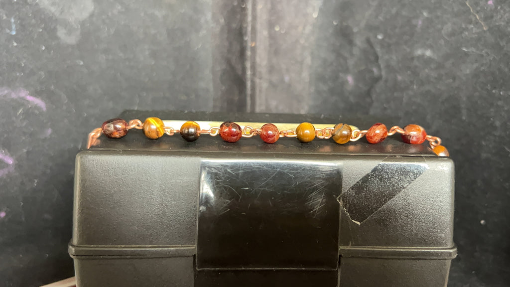 Tiger's Eye & Garnet Copper Chain Link Bracelet