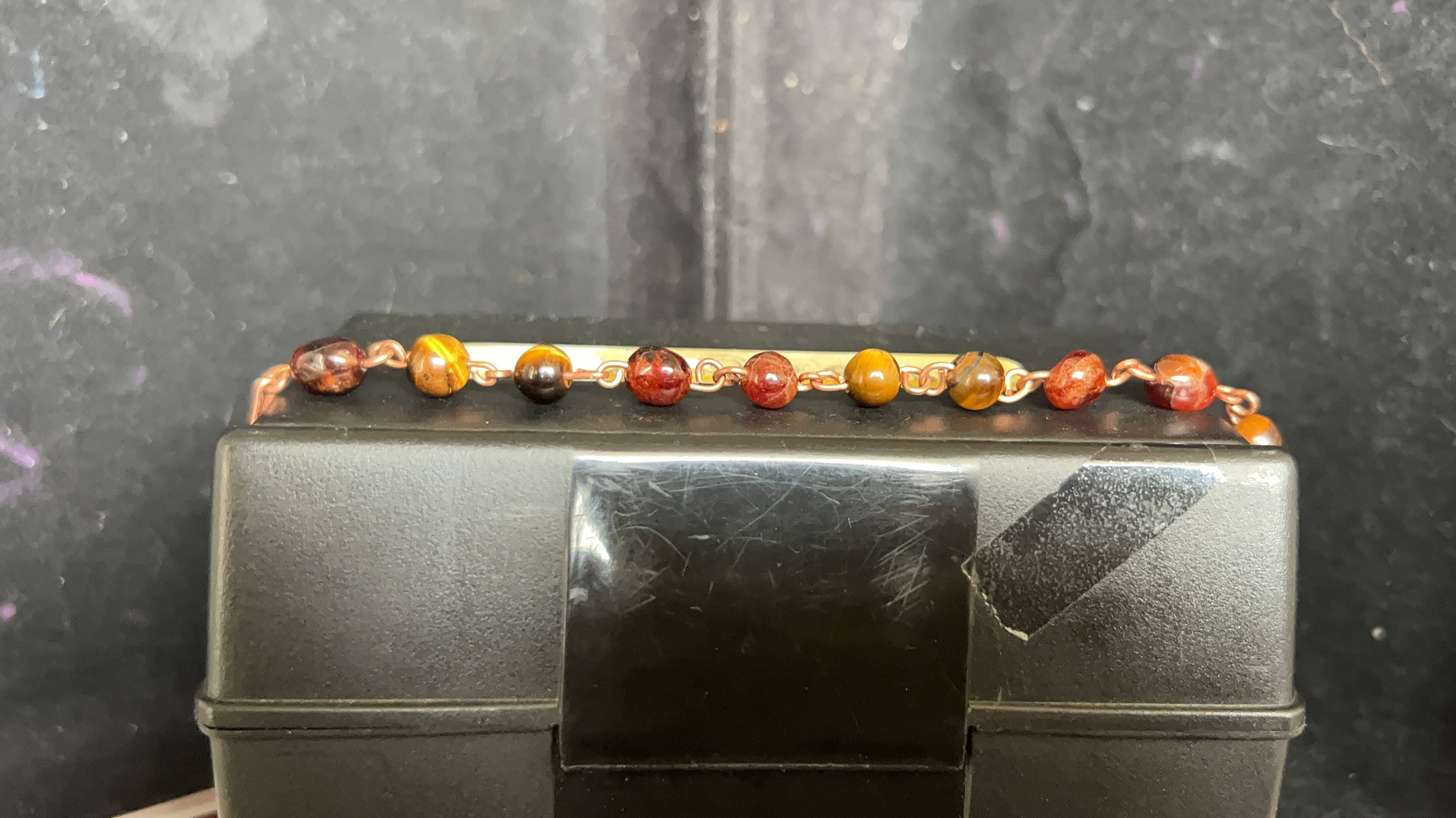 Tiger's Eye & Garnet Copper Chain Link Bracelet