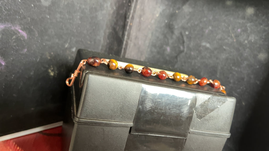 Tiger's Eye & Garnet Copper Chain Link Bracelet