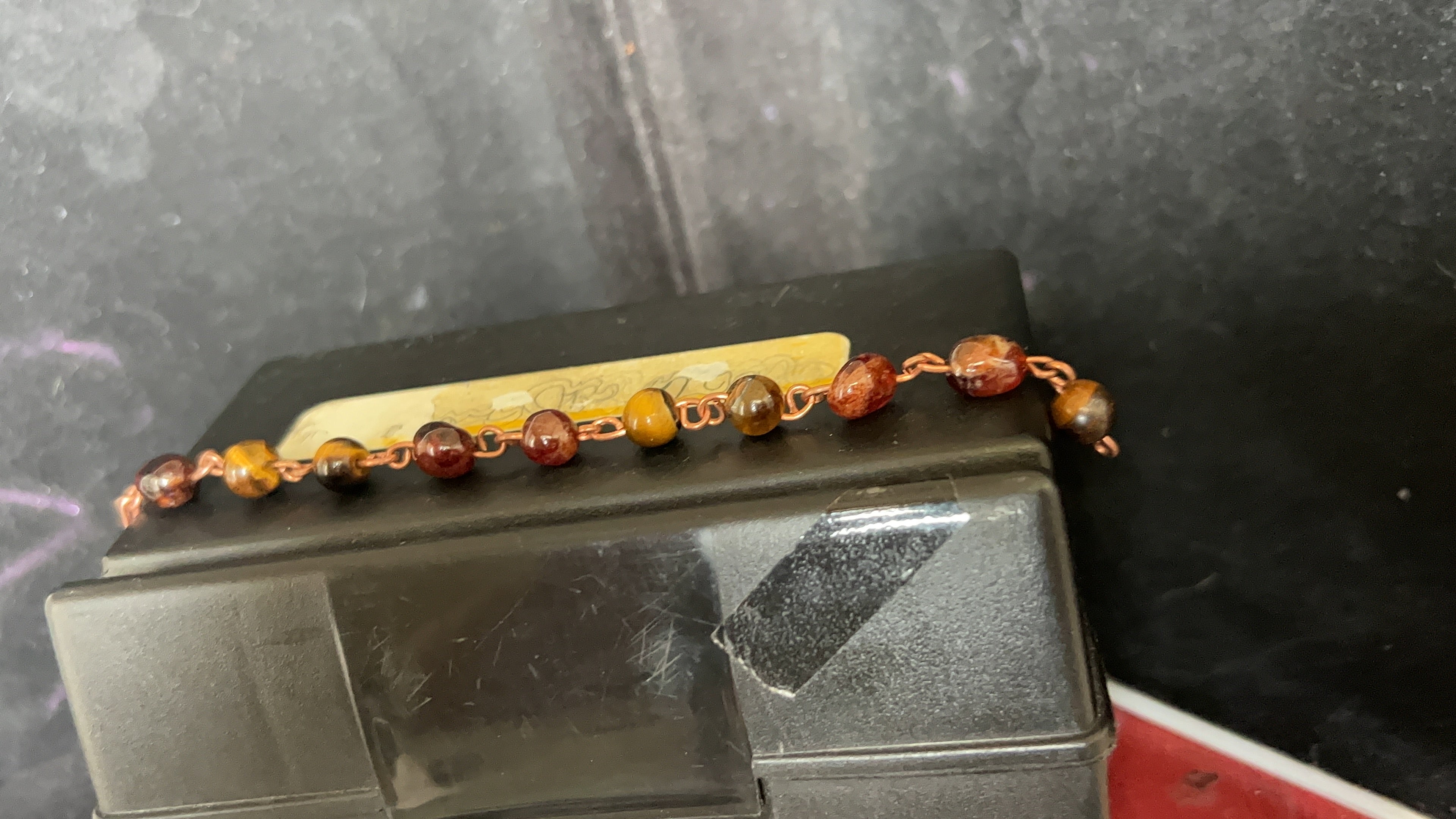 Tiger's Eye & Garnet Copper Chain Link Bracelet